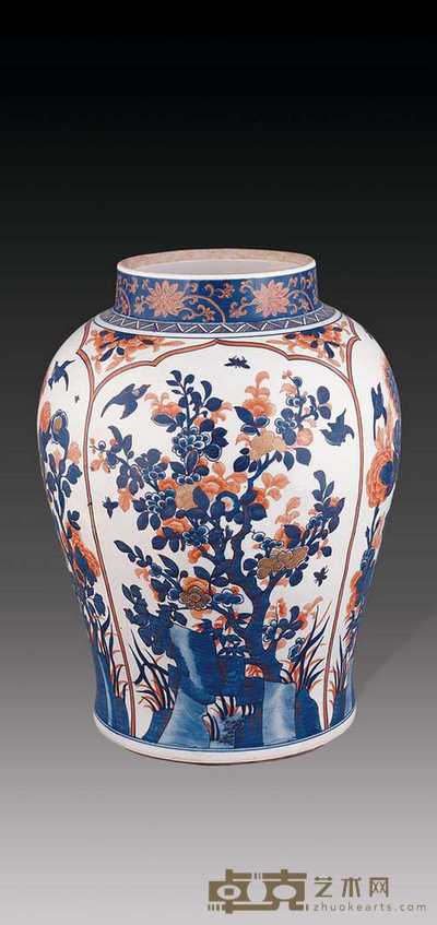 清 青花红彩描金将军罐 高45.5cm